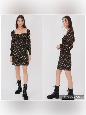 Maje Rithik Floral Smocked Long Sleeve Mini Dress FR 36 US Small